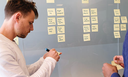 planning at the board with post it notes